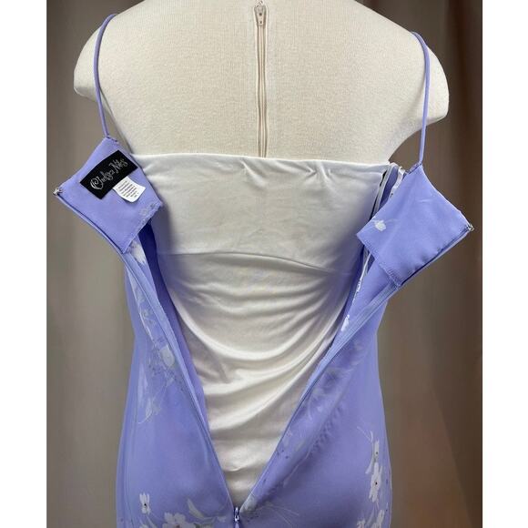 Vintage 90s CHELSEA NITES Purple Floral Chiffon Prom Dress (6) Rhinestone Fairy - Picture 7 of 8